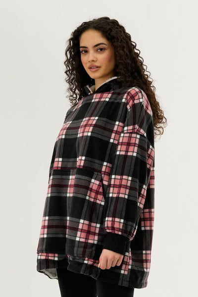 Canada Weather Gear Plaid Oversided Hooded Pajama Top - Black - Womens Pajamas - Canada Weather Gear