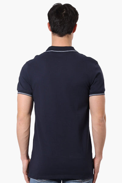 Canada Weather Gear Knit Striped Detail Polo Shirt - Navy - Mens Polo Shirts - Canada Weather Gear