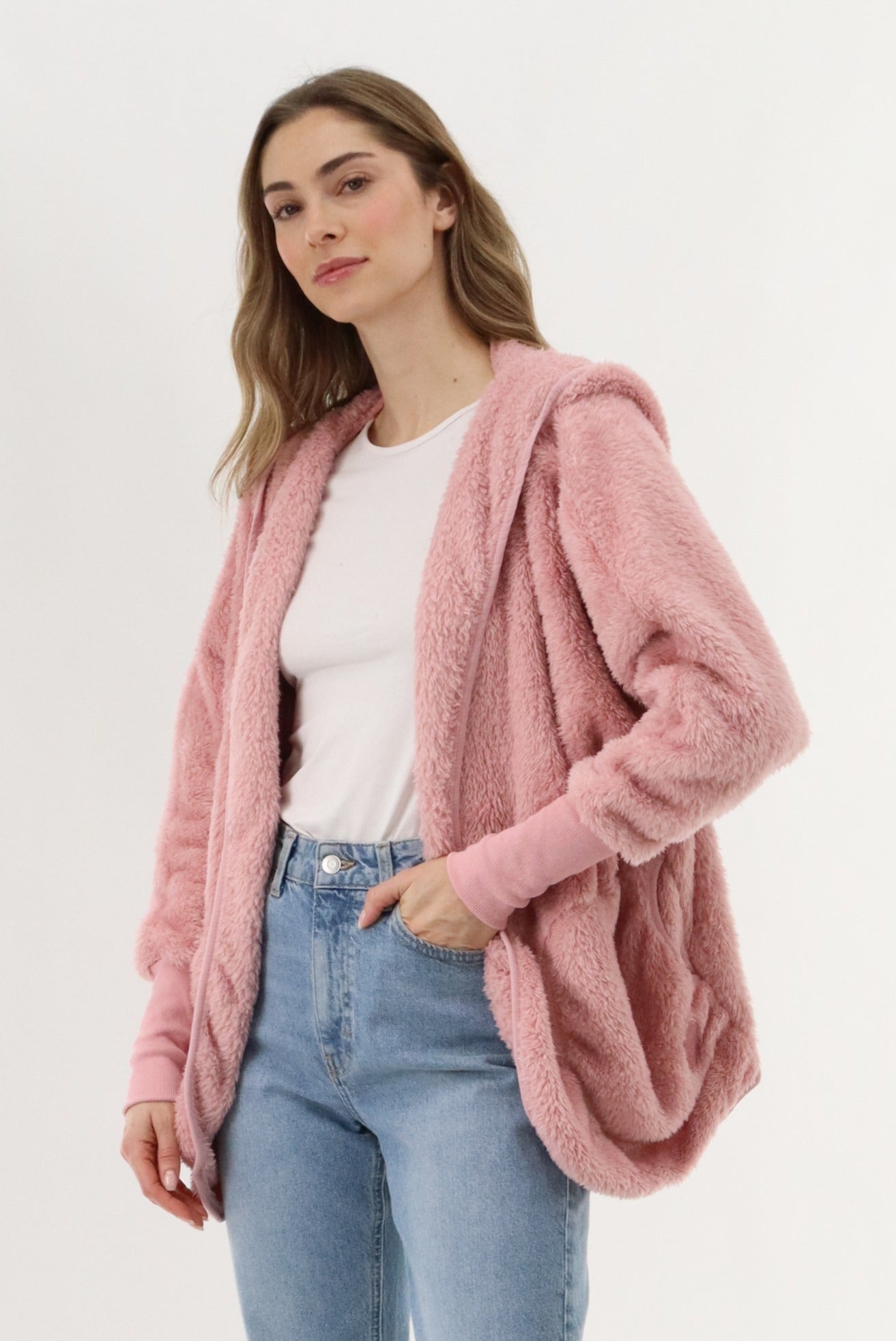 Canada Weather Gear Open Front Teddy Cardigan - Pink - Womens Cardigans - Canada Weather Gear