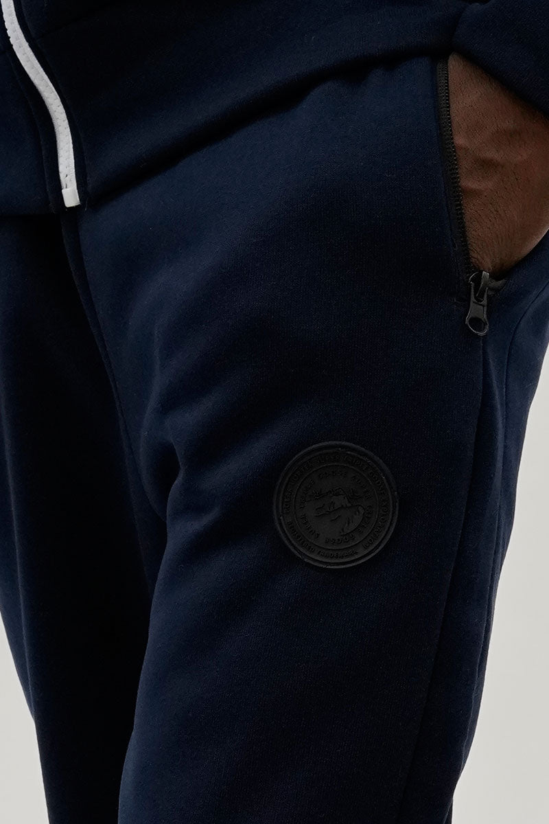 Super Triple Goose Basic Zipper Pocket Joggers - Navy