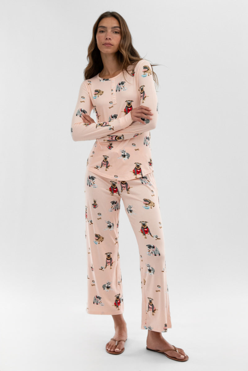 Canada Weather Gear Dog Print Henley Pajama Top - Blush