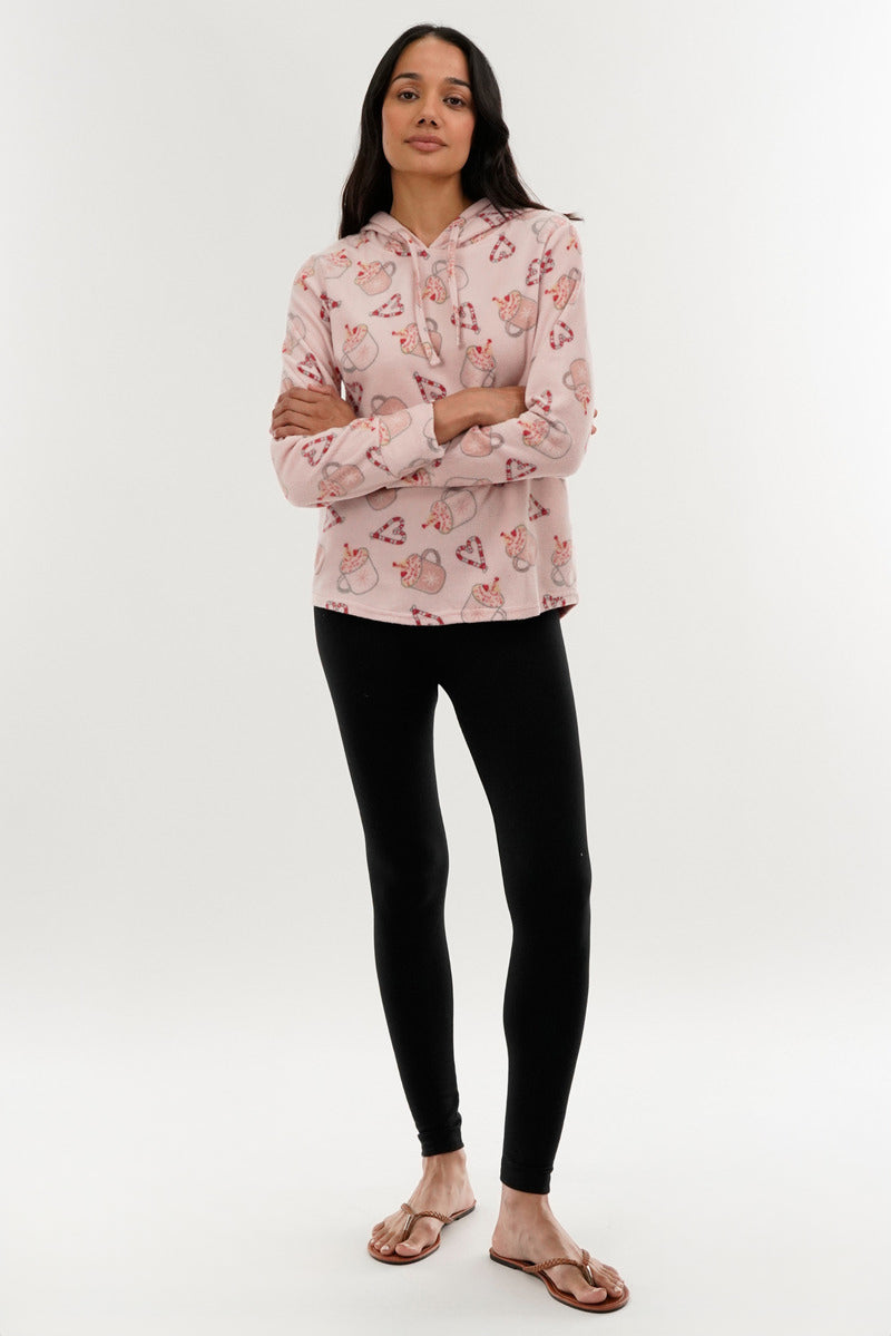 Canada Weather Gear Festive Print Hooded Pajama Top - Pink - Womens Pajamas - Canada Weather Gear
