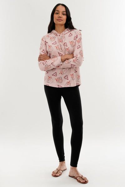 Canada Weather Gear Festive Print Hooded Pajama Top - Pink - Womens Pajamas - Canada Weather Gear