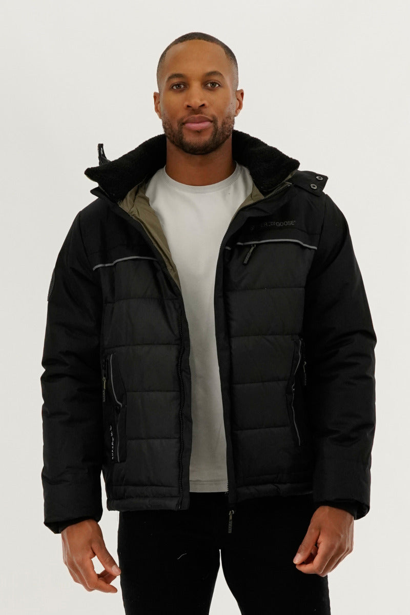 Super Triple Goose Contrast Lining Puffer Bomber Jacket - Olive - Mens Bomber Jackets - Canada Weather Gear