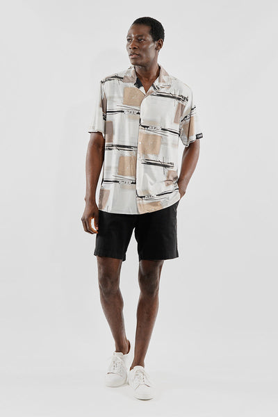 Canada Weather Gear Travel Collection Abstract Print Button Up Casual Shirt - Beige - Mens Casual Shirts - Canada Weather Gear