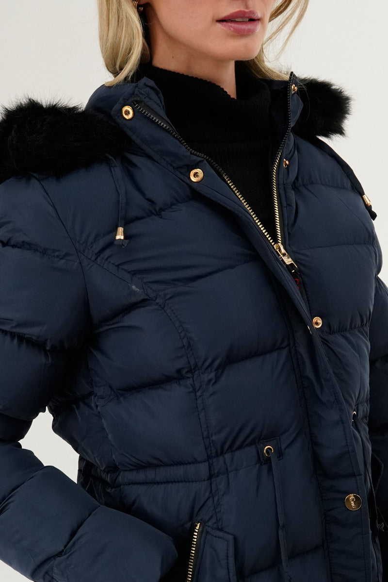Canada Weather Gear Tie Waist Puffer Parka Jacket - Navy - Womens Parka Jackets - Canada Weather Gear
