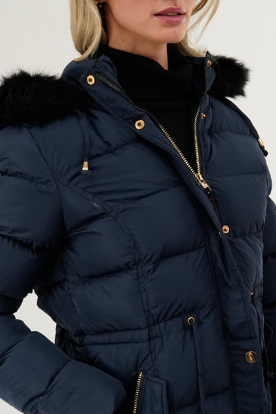 Canada Weather Gear Tie Waist Puffer Parka Jacket - Navy - Womens Parka Jackets - Canada Weather Gear