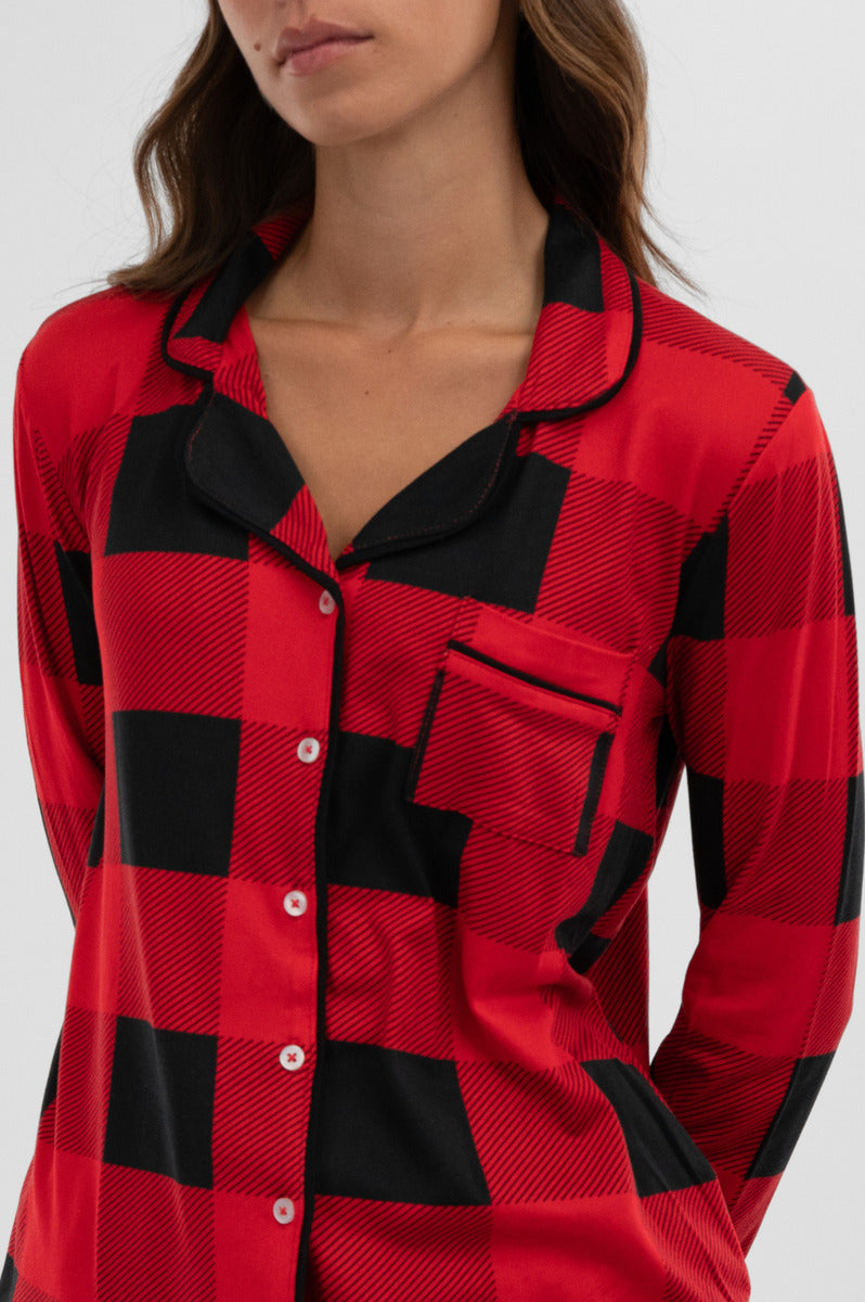Canada Weather Gear Plaid Button Down Pajama Top - Red - Womens Pajamas - Canada Weather Gear