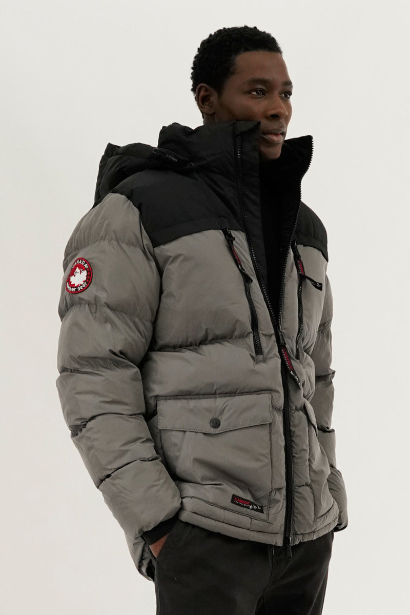 Canada Weather Gear Colour Block Puffer Bomber Jacket - Grey - Mens Bomber Jackets - Canada Weather Gear