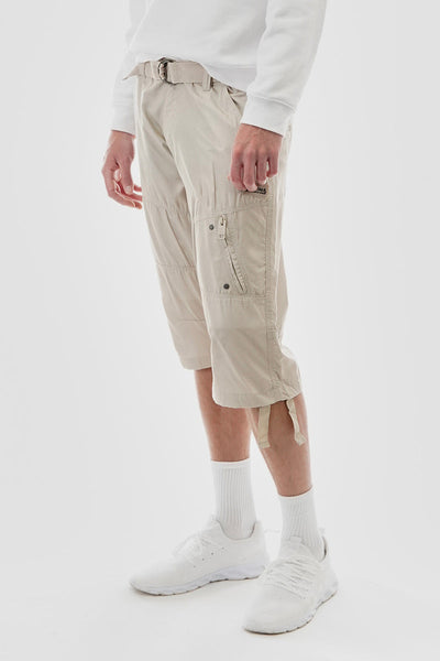 Essentials Super Triple Goose Striped Belted Cargo Shorts - Cream - Mens Shorts & Capris - Canada Weather Gear