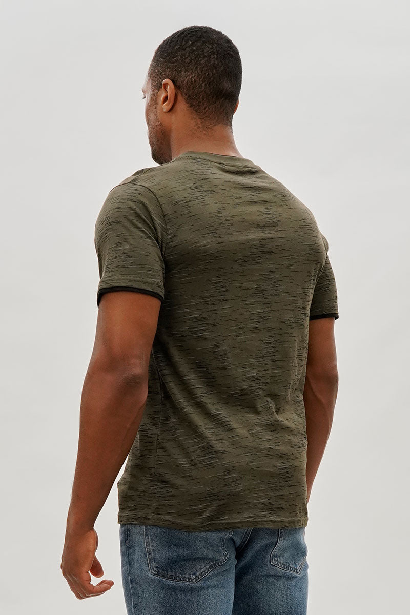 Canada Weather Gear Vintage Patterned V-Neck Tee - Olive - Mens Tees & Tank Tops - Canada Weather Gear