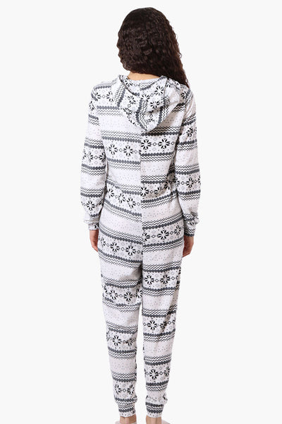 Canada Weather Gear Hooded Festive Pattern Fleece Onesie - White - Womens Onesies - Canada Weather Gear