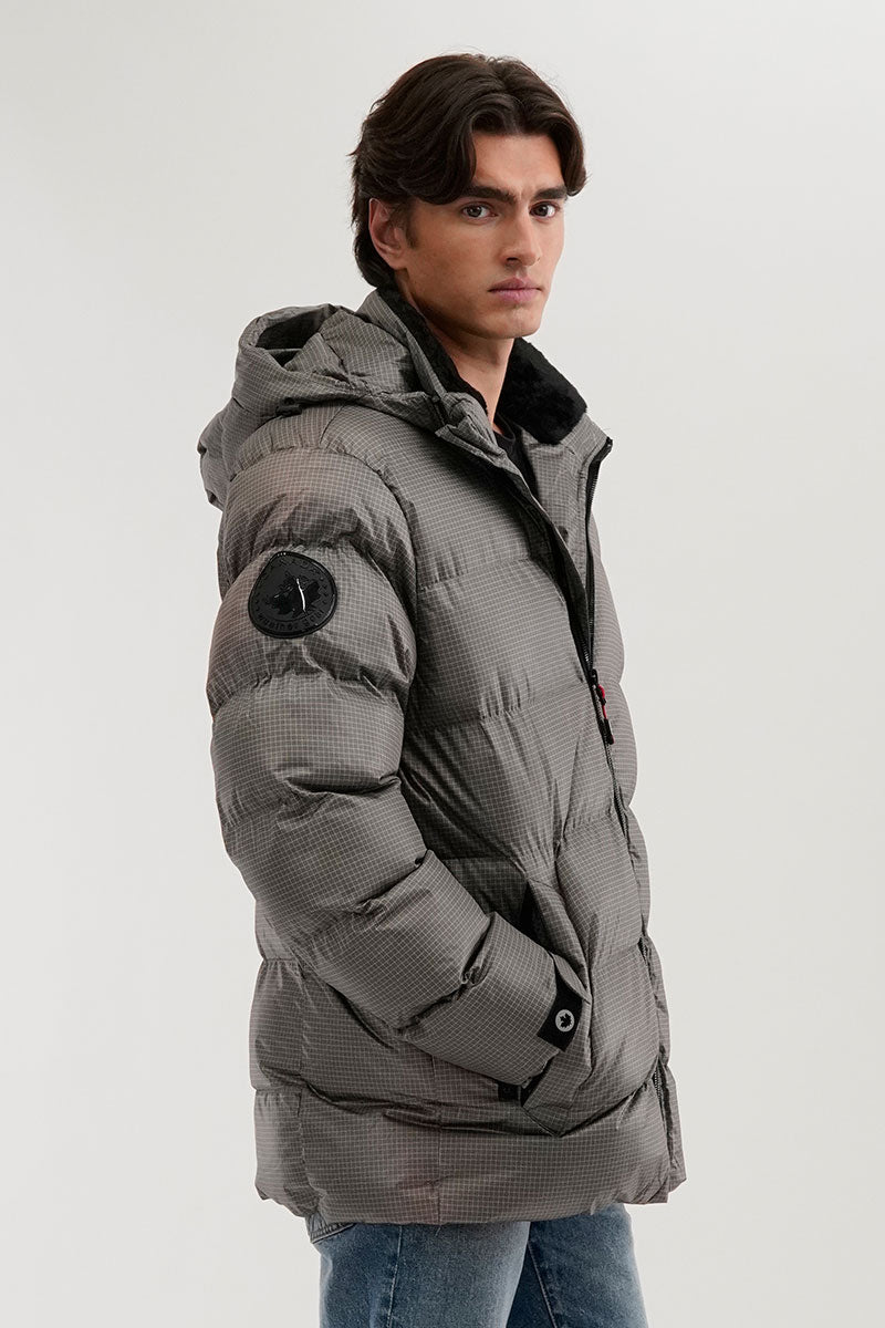 Canada Weather Gear Grid Pattern Puffer Parka Jacket - Grey