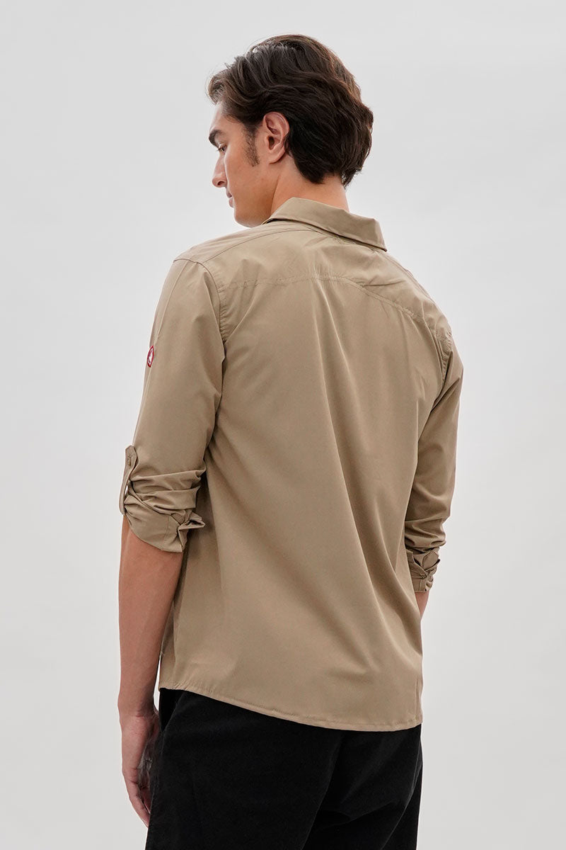 Canada Weather Gear Adventure Bound Utility Roll Up Sleeve Casual Shirt - Beige - Mens Casual Shirts - Canada Weather Gear