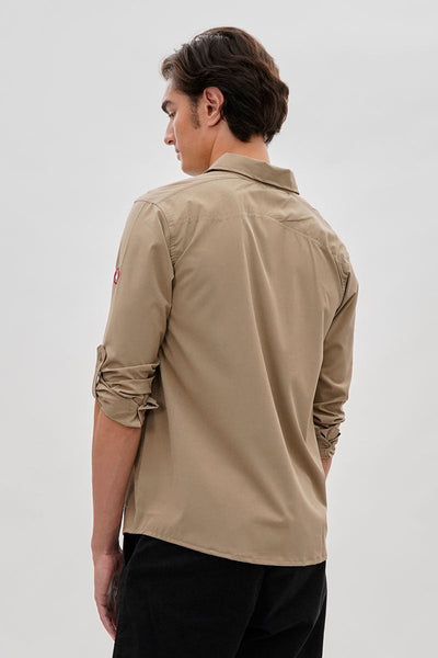 Canada Weather Gear Adventure Bound Utility Roll Up Sleeve Casual Shirt - Beige - Mens Casual Shirts - Canada Weather Gear