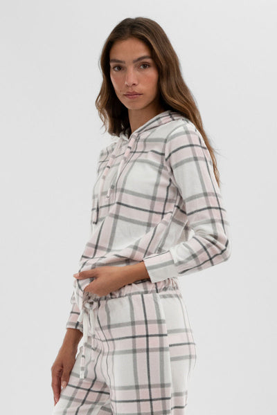 Canada Weather Gear Plaid Hooded Pajama Top - Blush - Womens Pajamas - Canada Weather Gear