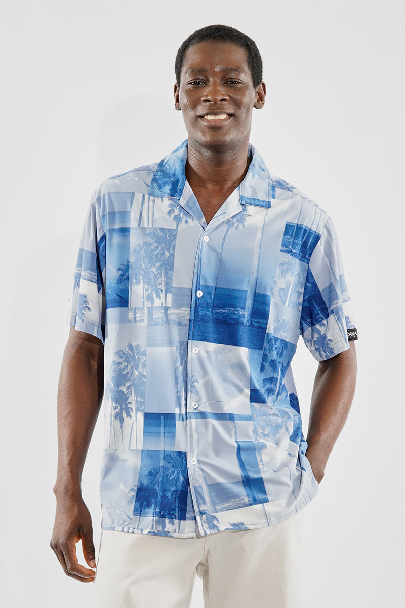 Canada Weather Gear Travel Collection Tropical Print Button Up Casual Shirt - Blue - Mens Casual Shirts - Canada Weather Gear