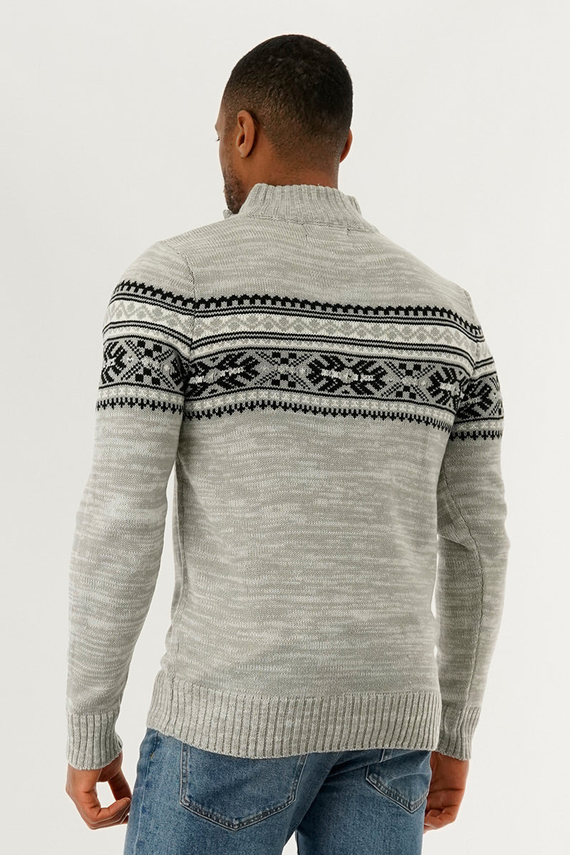 Canada Weather Gear 1/4 Zip Printed Pullover Sweater - Grey - Mens Pullover Sweaters - Canada Weather Gear