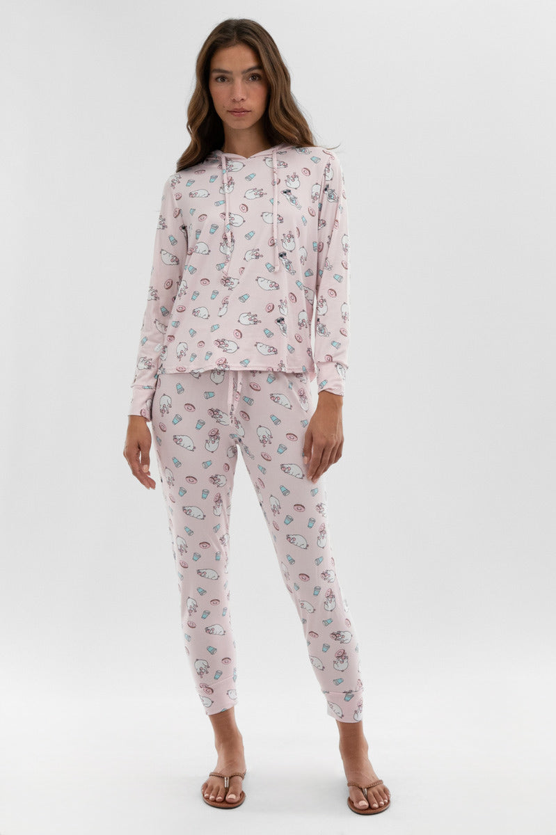 Canada Weather Gear Dog Print Hooded Pajama Top - Blush - Womens Pajamas - Canada Weather Gear