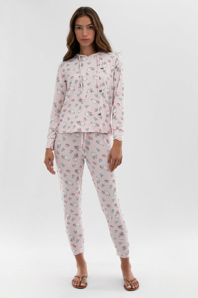 Canada Weather Gear Dog Print Hooded Pajama Top - Blush - Womens Pajamas - Canada Weather Gear