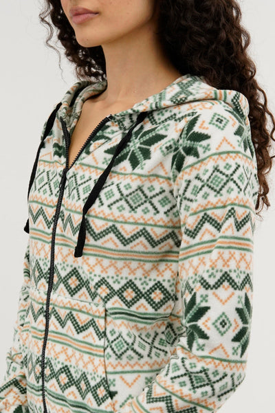 Canada Weather Gear Festive Print Fleece Onesie - White - Womens Onesies - Canada Weather Gear