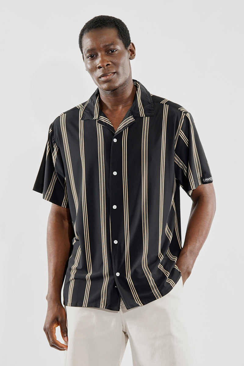 Canada Weather Gear Travel Collection Striped Button Up Casual Shirt - Black - Mens Casual Shirts - Canada Weather Gear