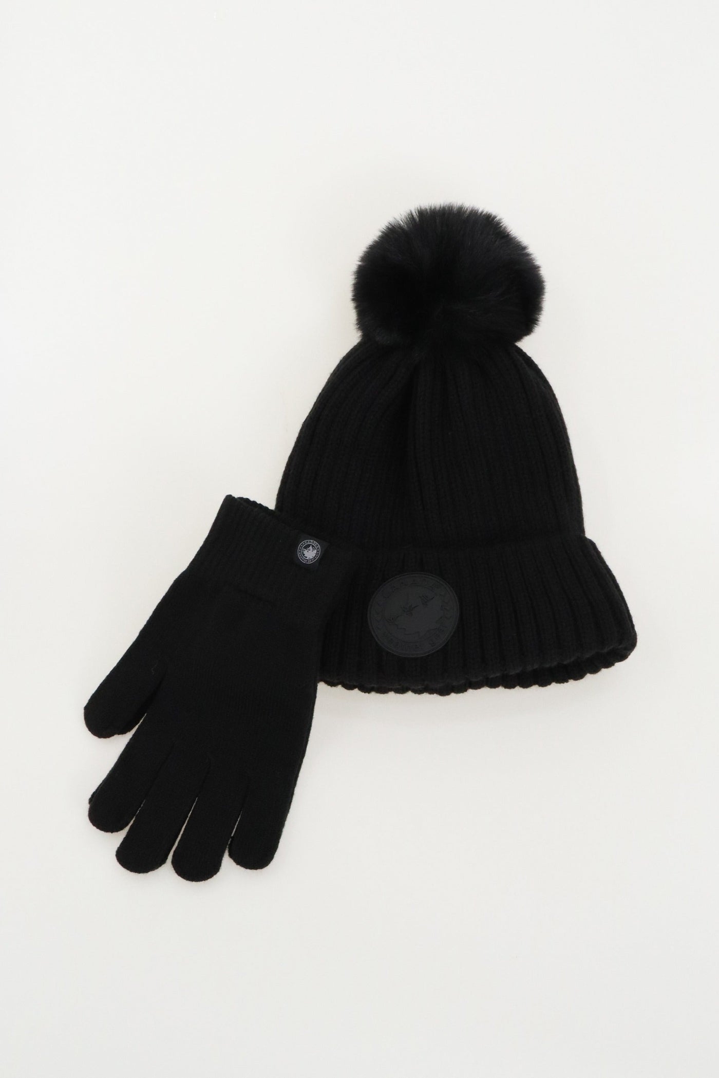 Black \'CANADA\' Pom Pom Beanie Canada Goose Baby Double Pom Pom Hat in Black | Childsplay  main image 4
