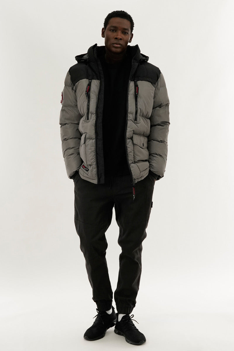 Canada Weather Gear Colour Block Puffer Bomber Jacket - Grey - Mens Bomber Jackets - Canada Weather Gear