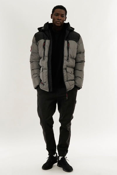 Canada Weather Gear Colour Block Puffer Bomber Jacket - Grey - Mens Bomber Jackets - Canada Weather Gear