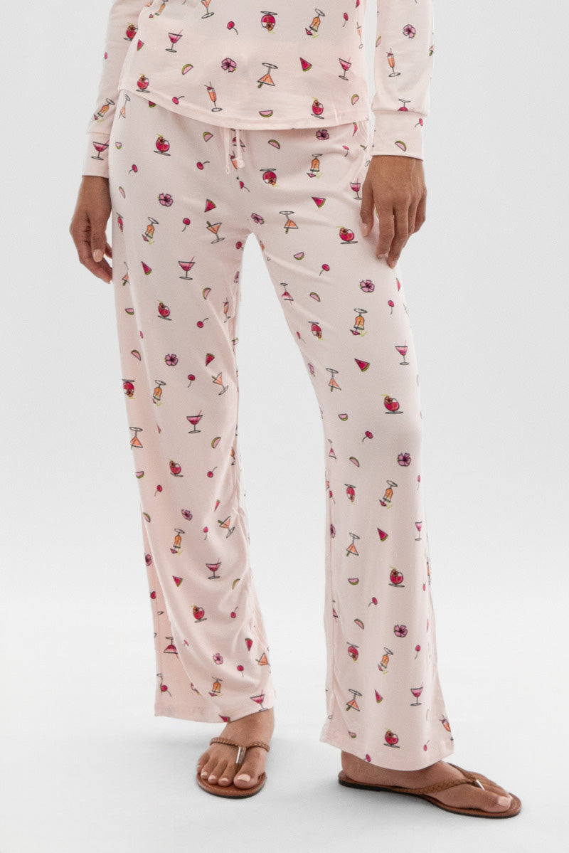 Canada Weather Gear Drink Print Wide Leg Pajama Pants - Blush - Womens Pajamas - Canada Weather Gear