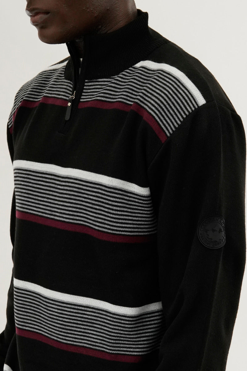 Canada Weather Gear Striped 1/4 Zip Pullover Sweater - Burgundy - Mens Pullover Sweaters - Canada Weather Gear