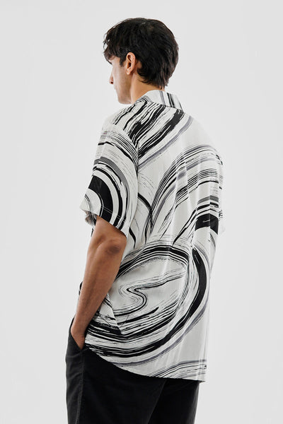 Super Triple Goose Vintage Abstract Print Button Up Casual Shirt - White - Mens Casual Shirts - Canada Weather Gear