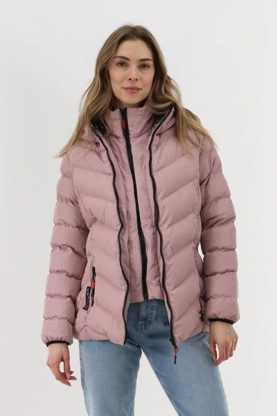 Canada Weather Gear Quilted Puffer Double Zip Bomber Jacket - Blush - Womens Bomber Jackets - Canada Weather Gear