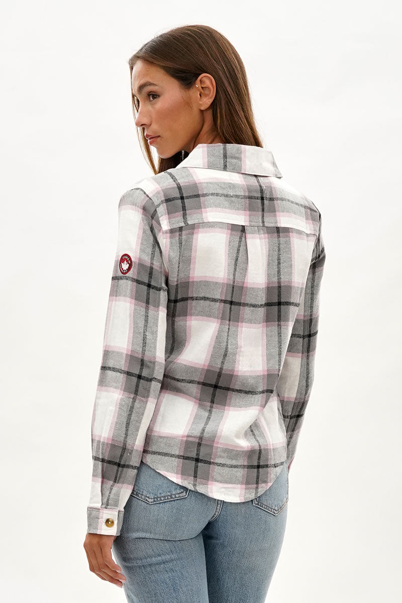 Canada Weather Gear Button Up Flannel Shirt - White - Womens Shirts & Blouses - Canada Weather Gear