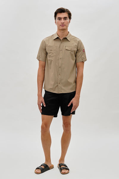 Canada Weather Gear Utility Short Sleeve Casual Shirt - Beige - Mens Casual Shirts - Canada Weather Gear