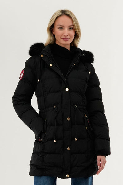 Canada Weather Gear Tie Waist Puffer Parka Jacket - Black - Womens Parka Jackets - Canada Weather Gear