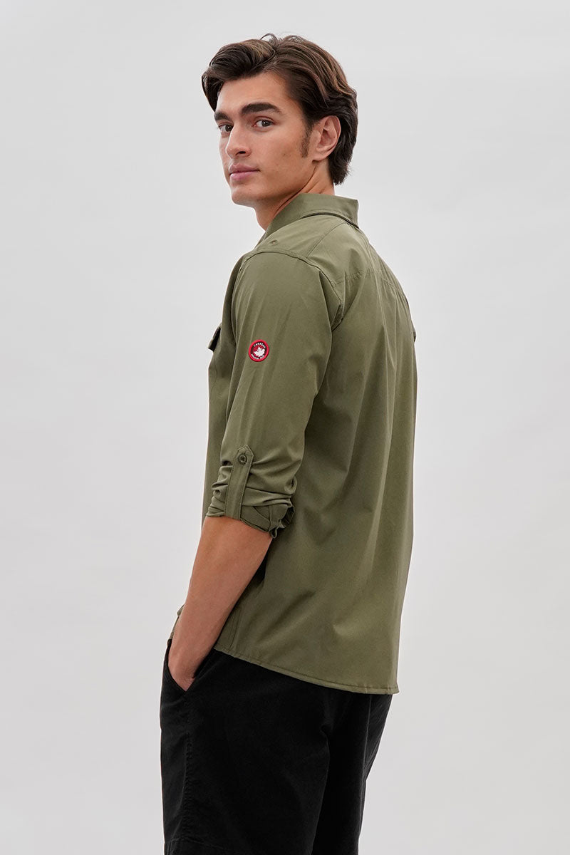 Canada Weather Gear Adventure Bound Utility Roll Up Sleeve Casual Shirt - Olive - Mens Casual Shirts - Canada Weather Gear