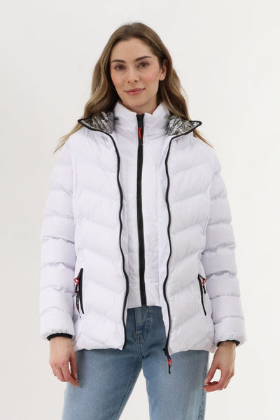 Canada Weather Gear Quilted Puffer Double Zip Bomber Jacket - White - Womens Bomber Jackets - Canada Weather Gear