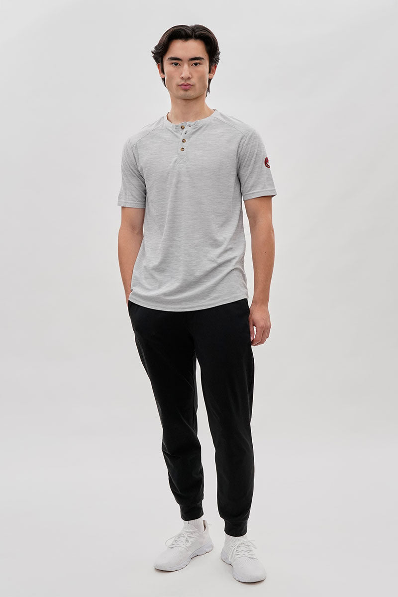 Canada Weather Gear Short Sleeve Henley Tee - Grey - Mens Tees & Tank Tops - Canada Weather Gear