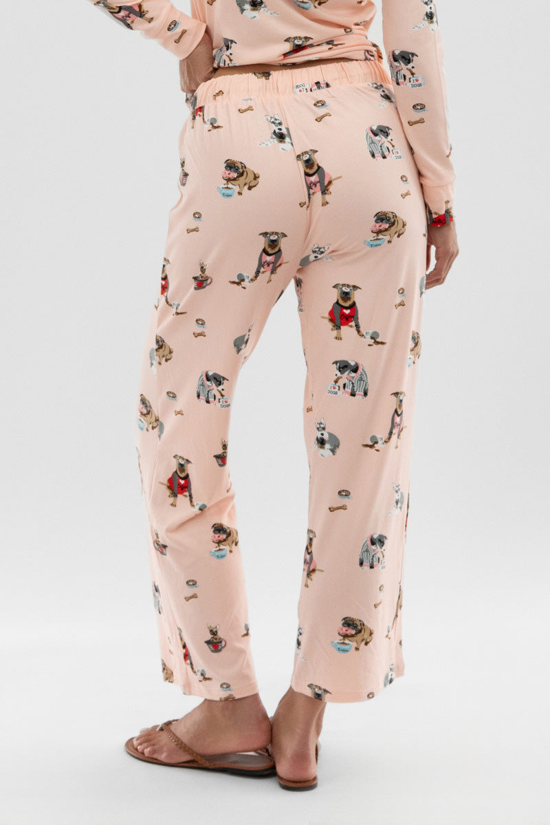 Canada Weather Gear Dog Print Wide Leg Pajama Pants - Blush - Womens Pajamas - Canada Weather Gear