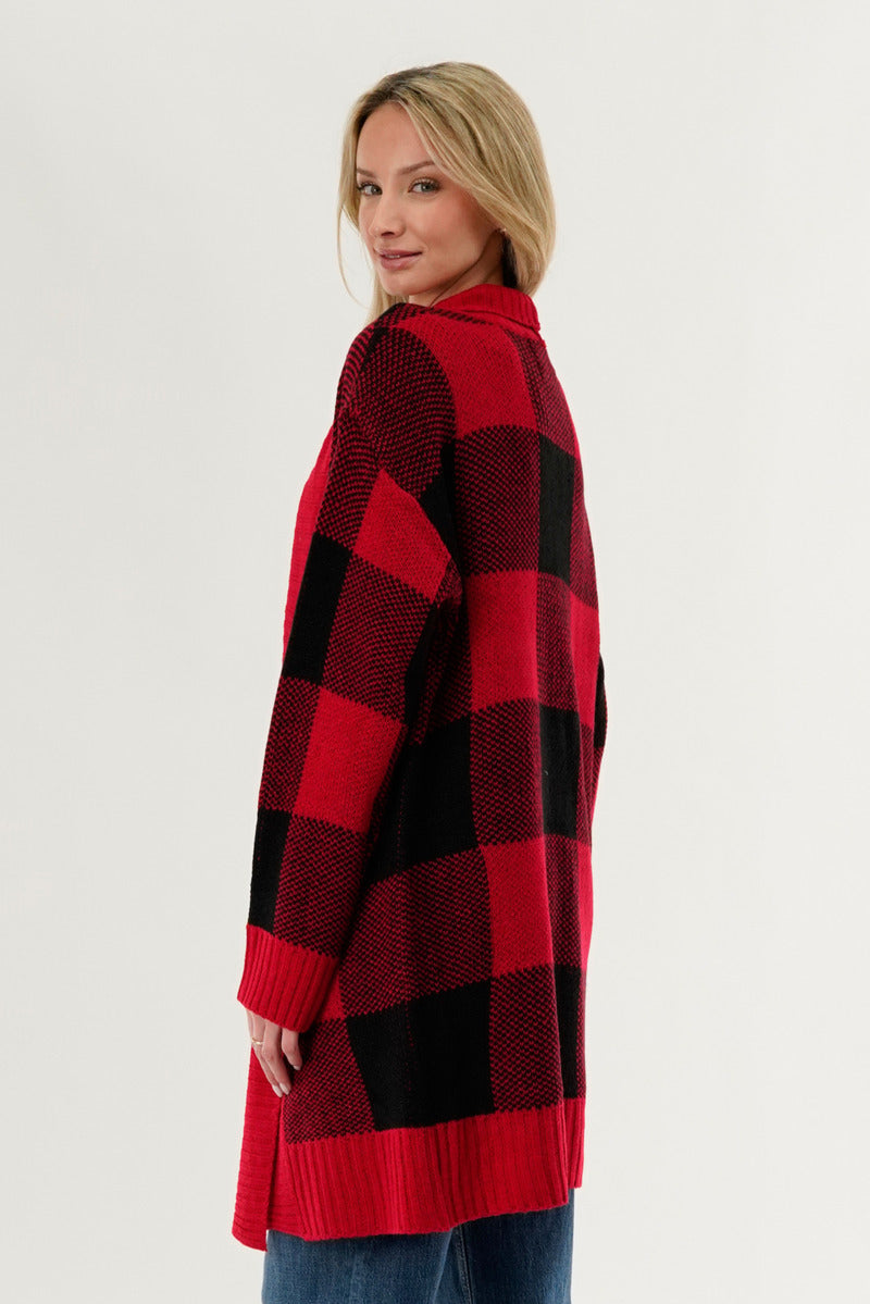 Canada Weather Gear Plaid Fold Over Wrap Cardigan - Red - Womens Cardigans - Canada Weather Gear