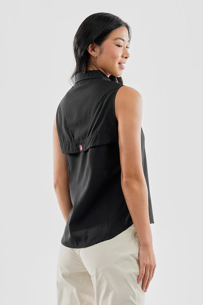 Canada Weather Gear Sleeveless Button Up Collared Shirt - Black - Womens Shirts & Blouses - Canada Weather Gear