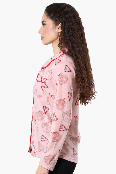 Canada Weather Gear Button Down Festive Pattern Pajama Top - Pink - Womens Pajamas - Canada Weather Gear