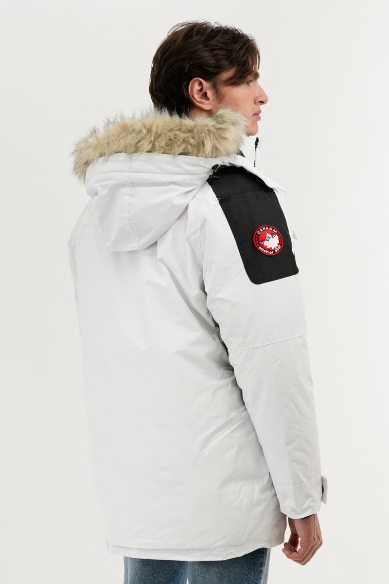 Canada Weather Gear Faux Fur Lined Arctic Parka Jacket - White - Mens Parka Jackets - Canada Weather Gear