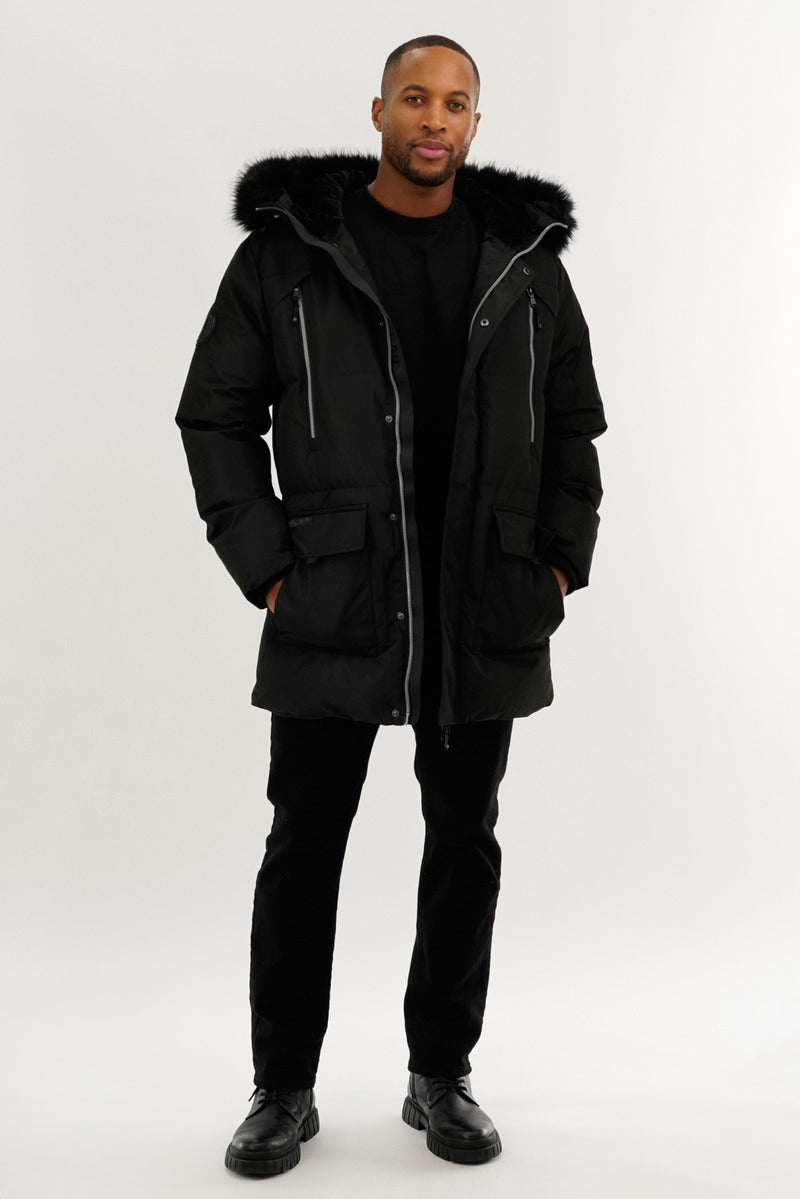 Canada Weather Gear Faux Fur Backpack Strap Parka Jacket - Black - Mens Parka Jackets - Canada Weather Gear