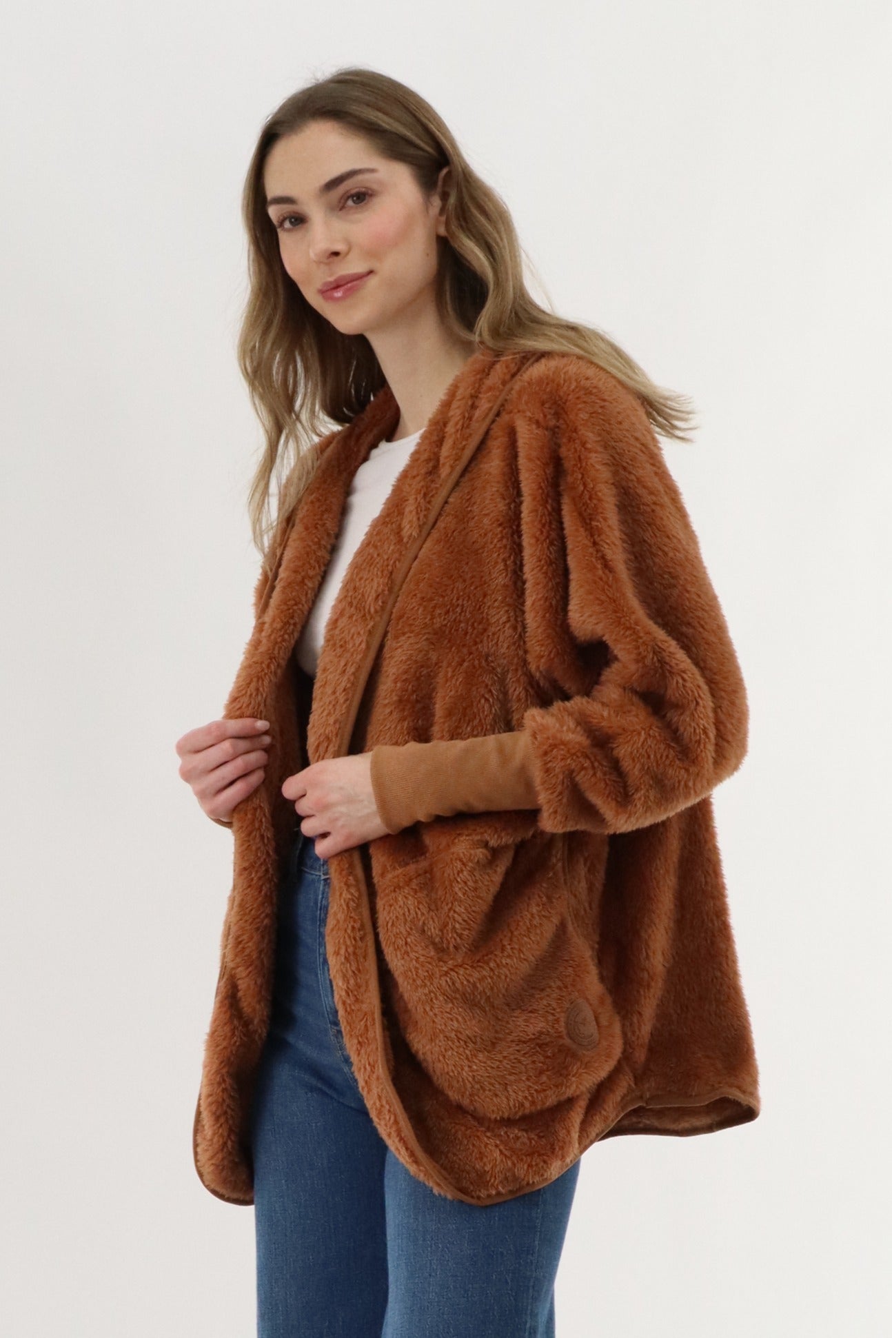 Canada Weather Gear Open Front Teddy Cardigan - Brown - Womens Cardigans - Canada Weather Gear