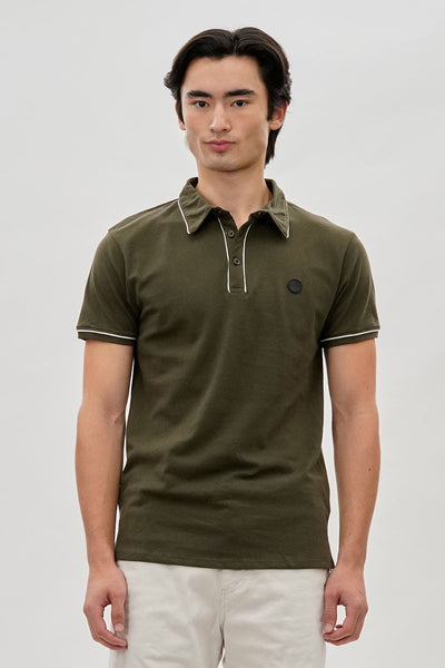 Canada Weather Gear Travel Collection Piping Detail Polo Shirt - Olive - Mens Polo Shirts - Canada Weather Gear