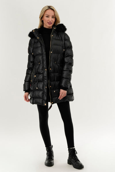 Canada Weather Gear Tie Waist Puffer Parka Jacket - Black - Womens Parka Jackets - Canada Weather Gear