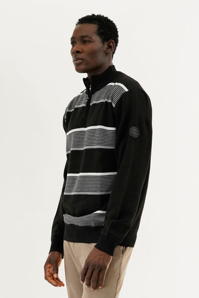 Canada Weather Gear Striped 1/4 Zip Pullover Sweater - Black - Mens Pullover Sweaters - Canada Weather Gear
