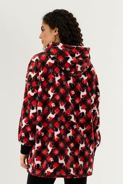 Canada Weather Gear Festive Print Oversided Hooded Pajama Top - Red - Womens Pajamas - Canada Weather Gear